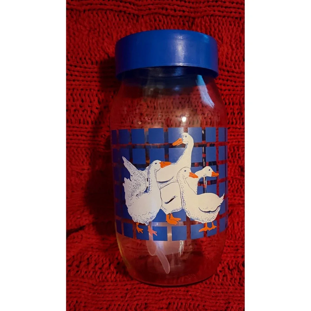 Vintage Carlton Glass 2L Goose Canister Jar with Blue Lid Made in USA